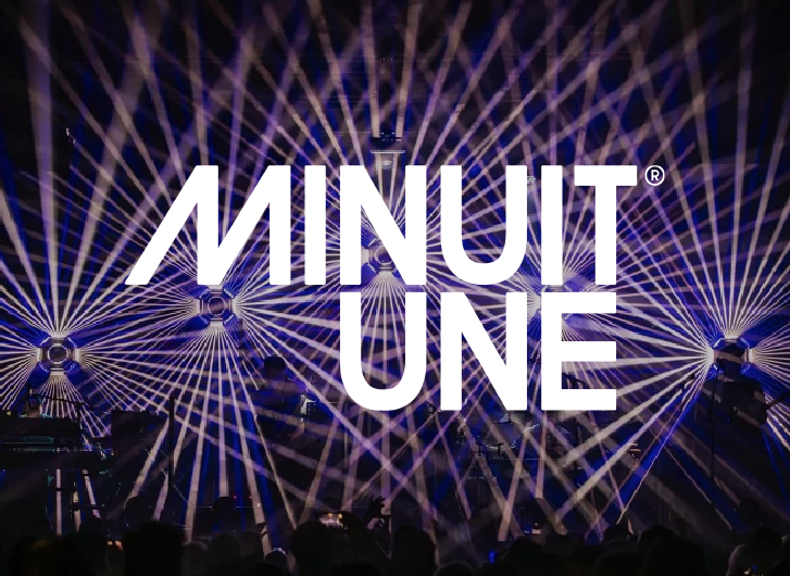 brand Minuit Une The logo of Minuit Une with Laser Lighting in the background