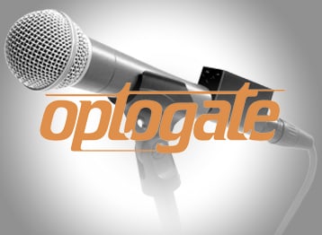 Brand Optogate Optogate logo with a microphone